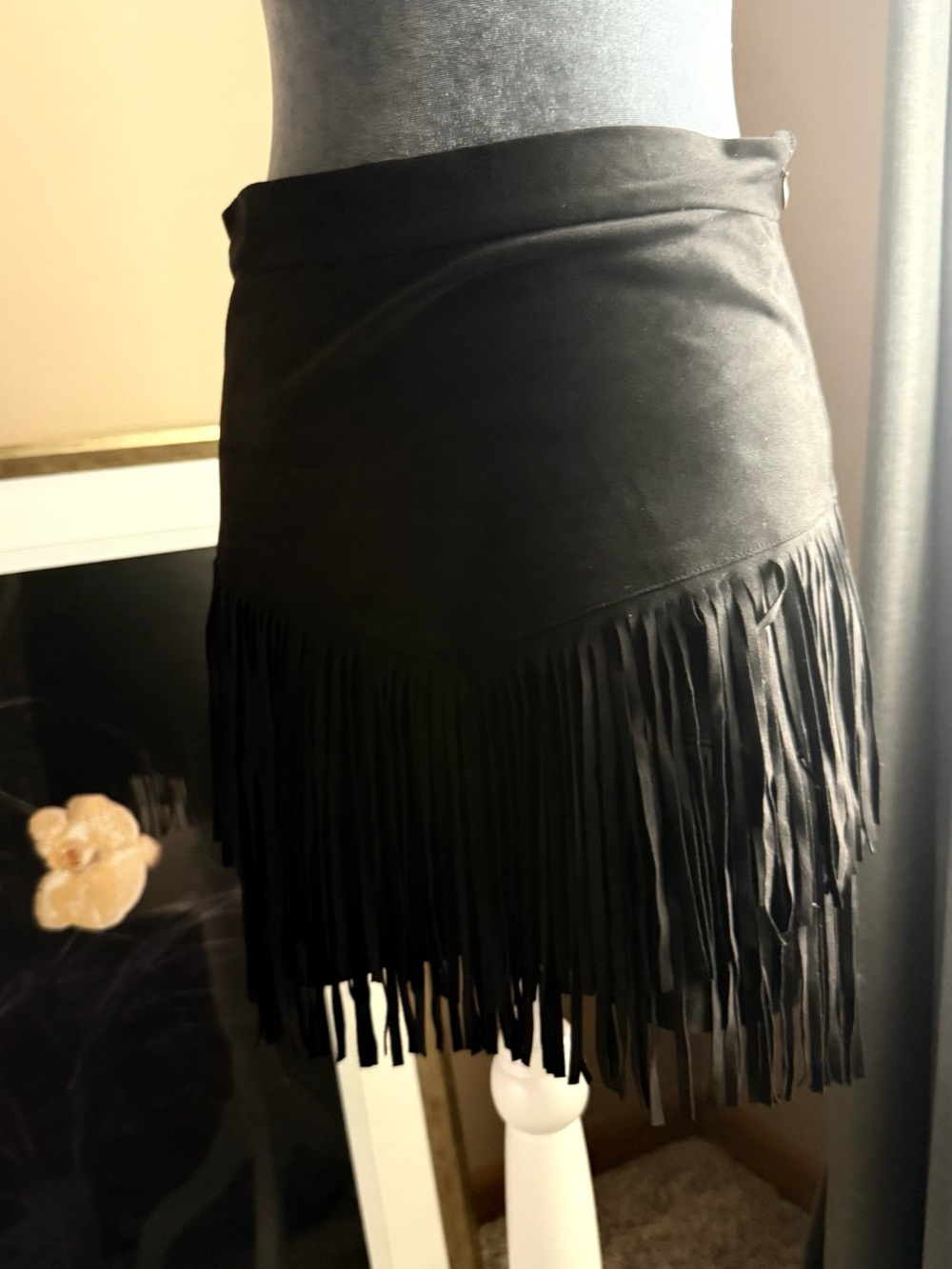 Altar'd State Black Suede Fringe Mini Skirt